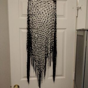 Black Sequin Fringe Net Shawl Scarf